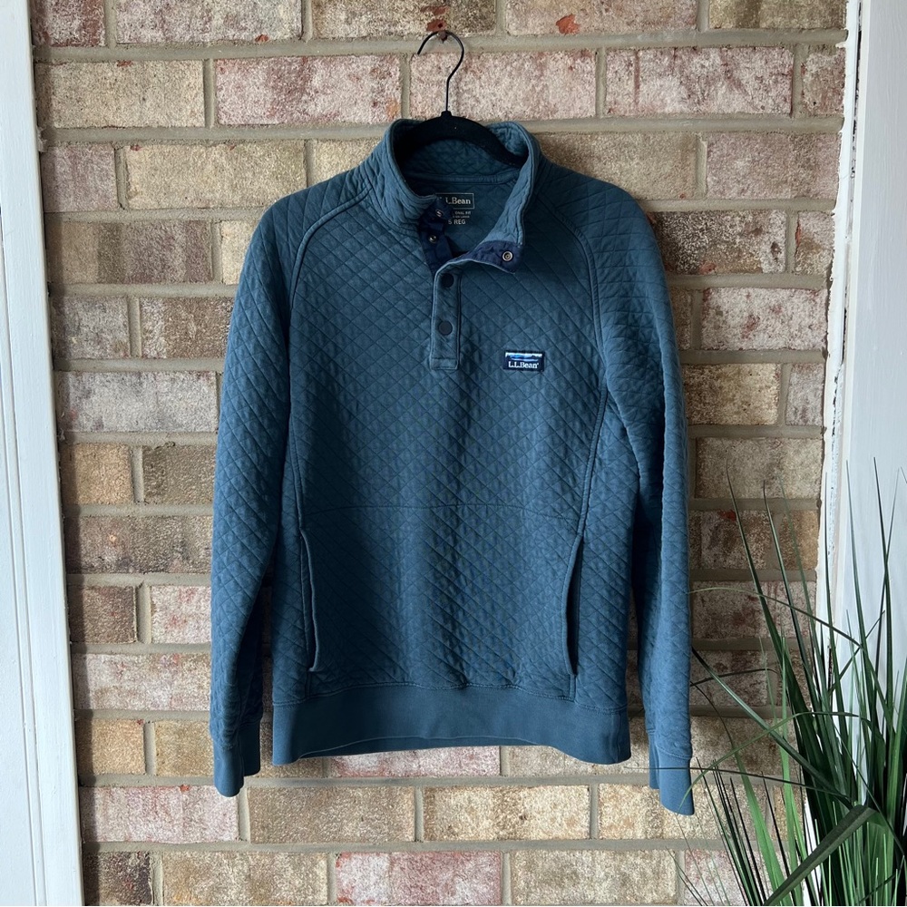 Teal Long Sleeve Quarter Button Down L.L Bean Pullover Jacket Sweater